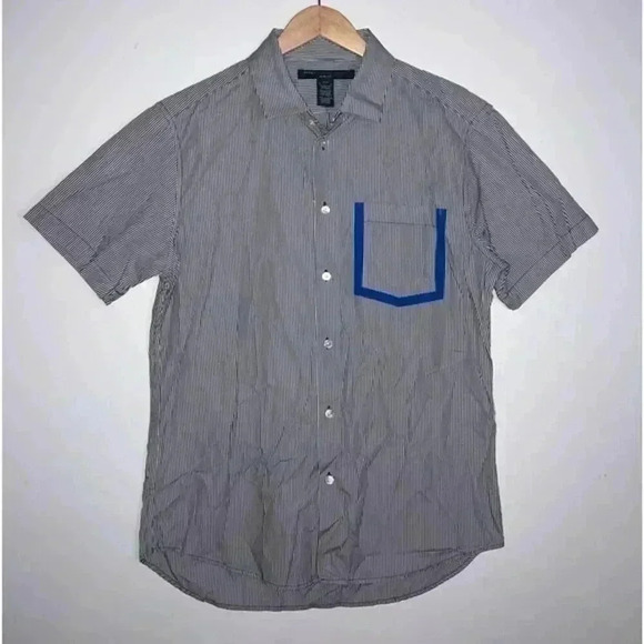 Marc by Marc Jacob Striped Short Sleeve Shirt Phantom Multi Slim Fit Size XS - Picture 4 of 10